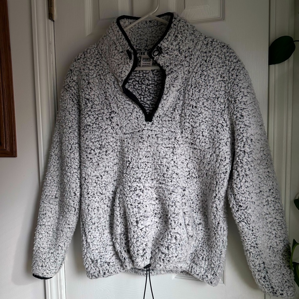 Gray Victoria secret PINK fuzzy pullover sweatshirt
